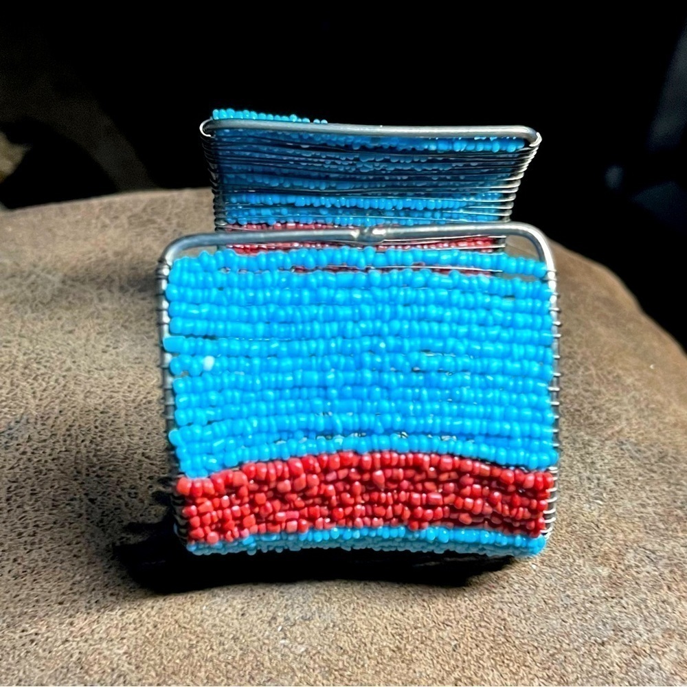 Artisan Handmade seed and wooden bead cuff bracelet 2.5” H - Picture 2 of 5